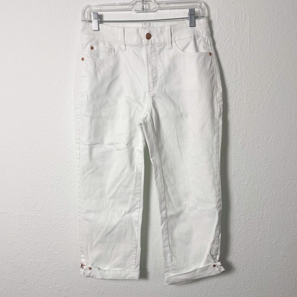 NYDJ Womens White Stretch Lift Tuck Technology Mid Rise Ankle Crop Jeans Size 6